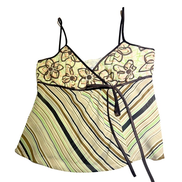 Vintage Y2K Nine West Floral Striped Cami Tank Top Size 6 Boho Cutesy Friends - Picture 1 of 9